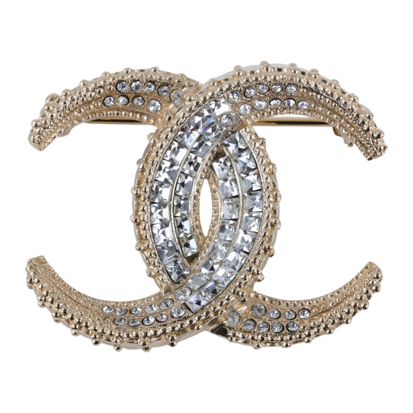 香奈兒 CHANEL CC Logo 胸針 配飾 15 C 金方水鑽胸針 原廠盒子/內襯