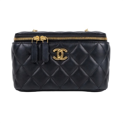 香奈兒 CHANEL CC LOGO 化妝盒 化妝箱 斜背包 Vanity Case AP3258 晶片款 黑金羊黑桃愛心珍珠鏈VANITY CASE 防塵袋/原廠盒子