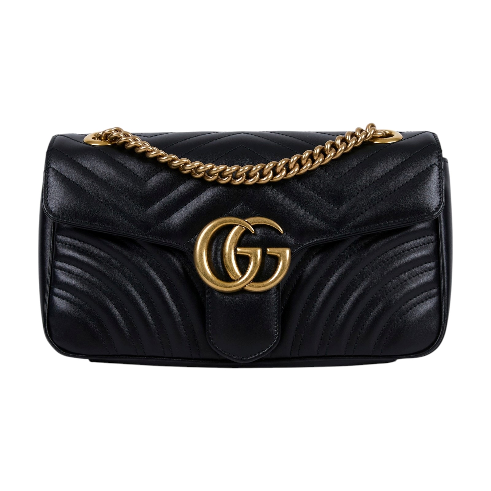 古馳 GUCCI GG Marmont 小型 絎縫 肩揹袋 443497 DTDIT 黑金MARMONT 26CM 防塵袋