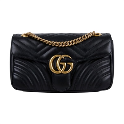 古馳 GUCCI GG Marmont 小型 絎縫 肩揹袋 443497 DTDIT 黑金MARMONT 26CM 防塵袋