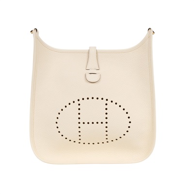 愛馬仕 Hermes Evelyne Bag 伊芙琳包 29 馬蹄型 金色五金 奶油白 H056277CC12 Z BS 009 ZB  防塵袋/原廠盒子/背帶