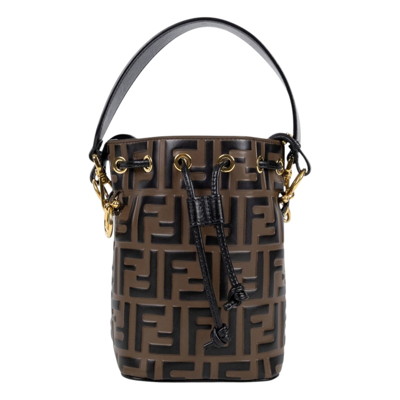 芬迪 FENDI Mon Tresor 皮革 迷你 手袋 8BS010A659 黑拚棕FF水桶包 防塵袋