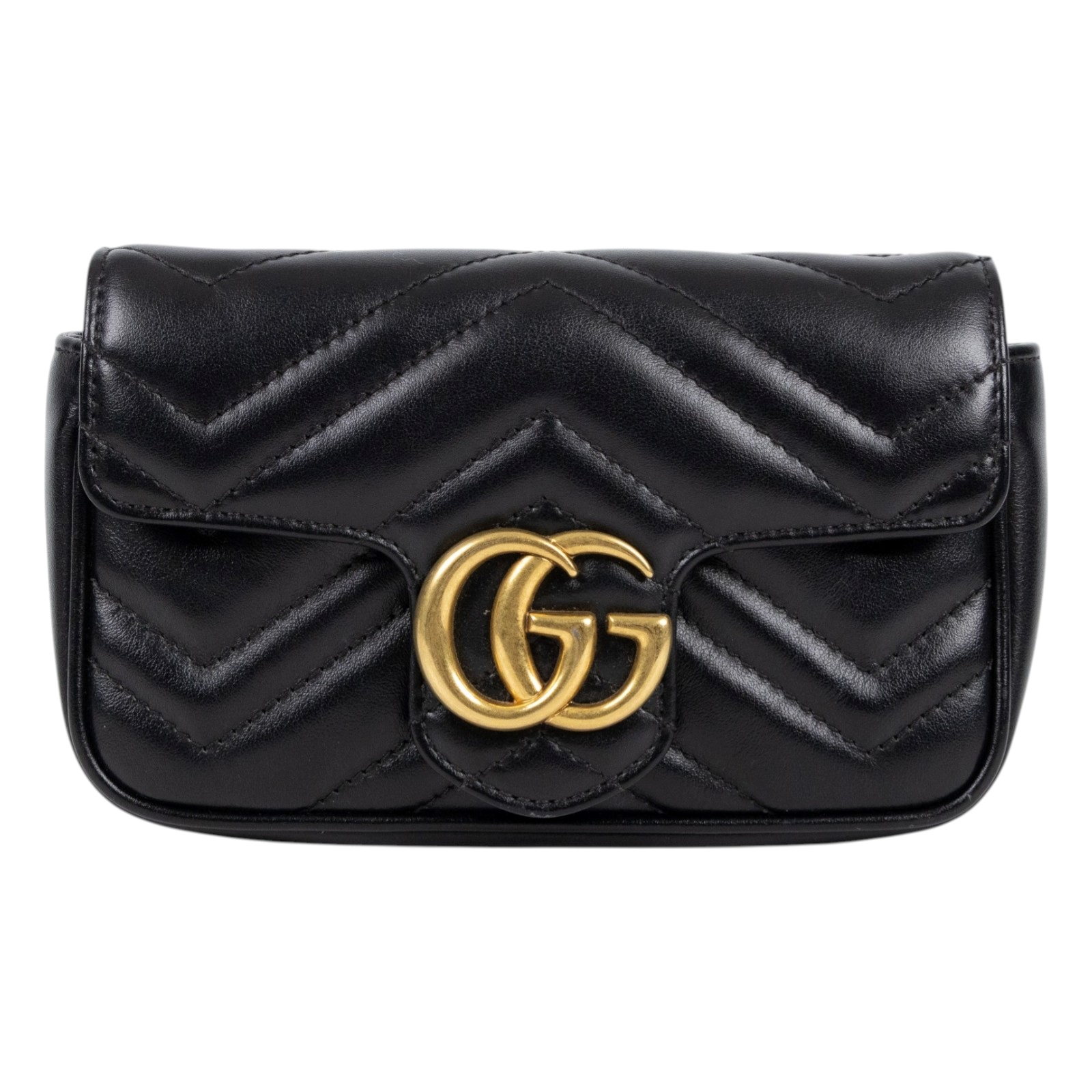 古馳 GUCCI GG Mormont 絎縫 超迷你袋 476433 DTDCT 黑金MARMONT MINI 無附屬品