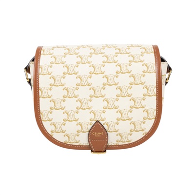 思琳 CELINE Triomphe帆布 中型 凱旋門 Folco 斜背 肩背 馬鞍包 191502BZJ 白凱旋門FOLCO馬鞍包 中號 防塵袋/購買證明正本