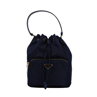 普拉達 PRADA Duet Re-Nylon 水桶袋 1BH038_RV44 藍尼龍2WAY水桶包 防塵袋/保證卡/背帶