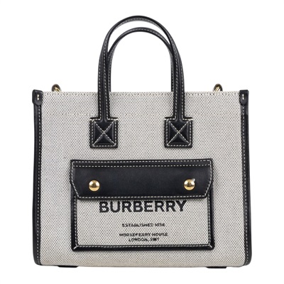 博柏利 BURBERRY Mini Freya Tote 手提包 肩背包 80441421 黑拚灰帆布MINI FREYA 防塵袋/購買證明正本
