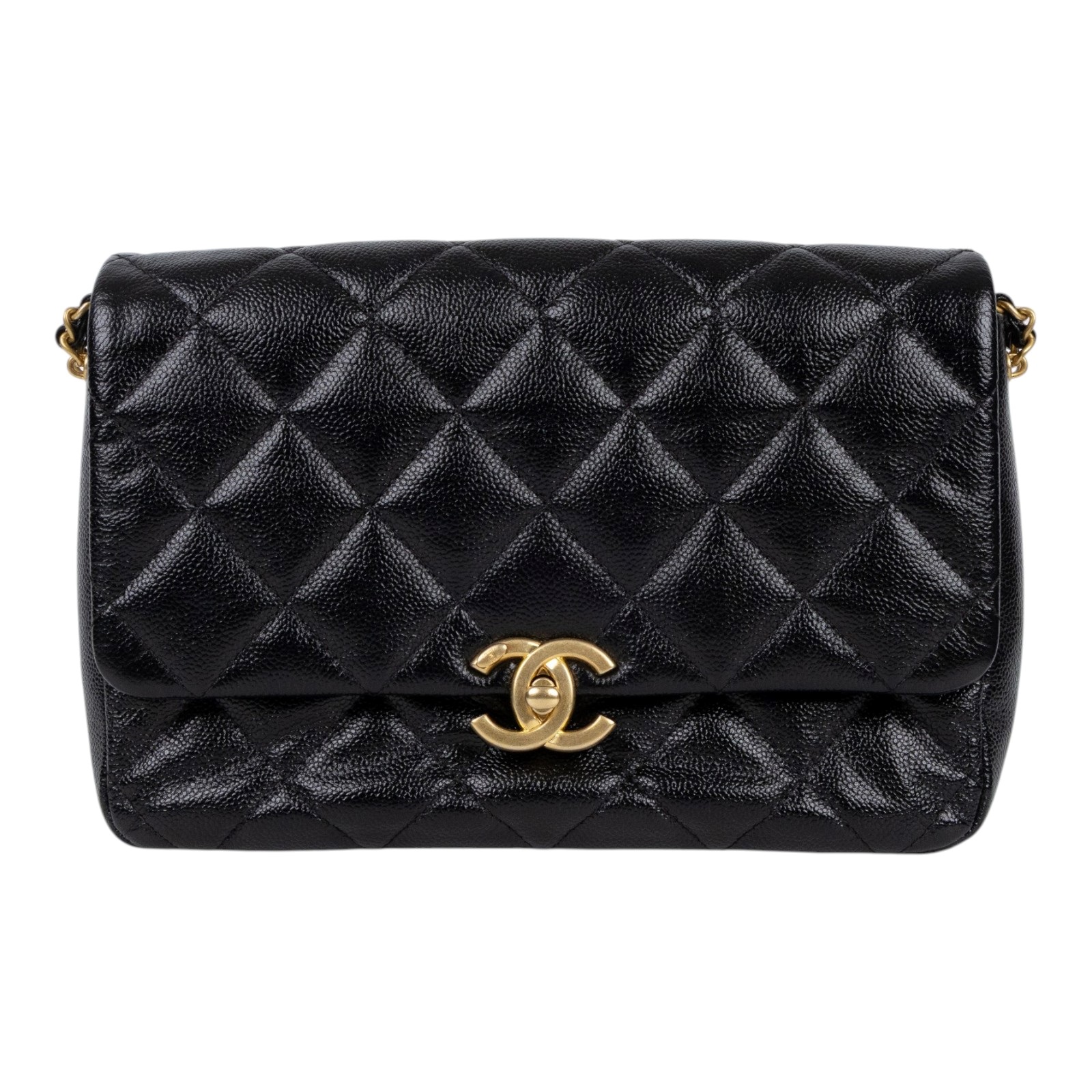 香奈兒 CHANEL CF 口蓋包 方胖子 肩背包 斜背包 AS3165 晶片款 黑荔枝掀蓋鍊包 防塵袋/購買證明