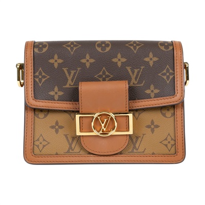 路易威登 LOUIS VUITTON Mini Dauphine Reverse皮革飾邊 迷你 達芙妮 肩背 斜背包 M44580 晶片款  背帶/購買證明正本