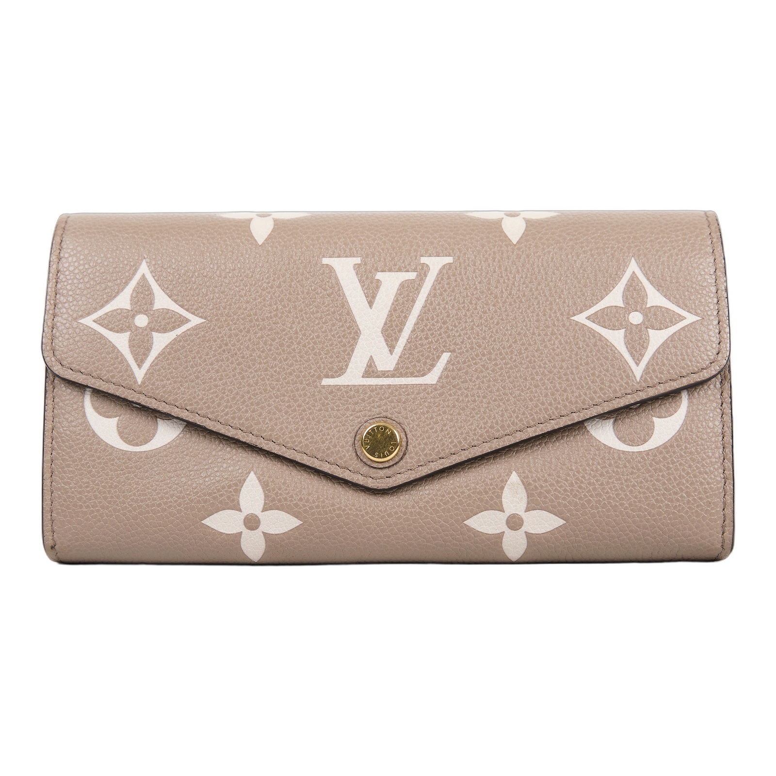 路易威登 LOUIS VUITTON Sarah 錢包 Reverse帆布 Empreinte柔軟粒面壓花牛皮 灰色 奶油色 M81049 晶片款  原廠盒子/防塵袋