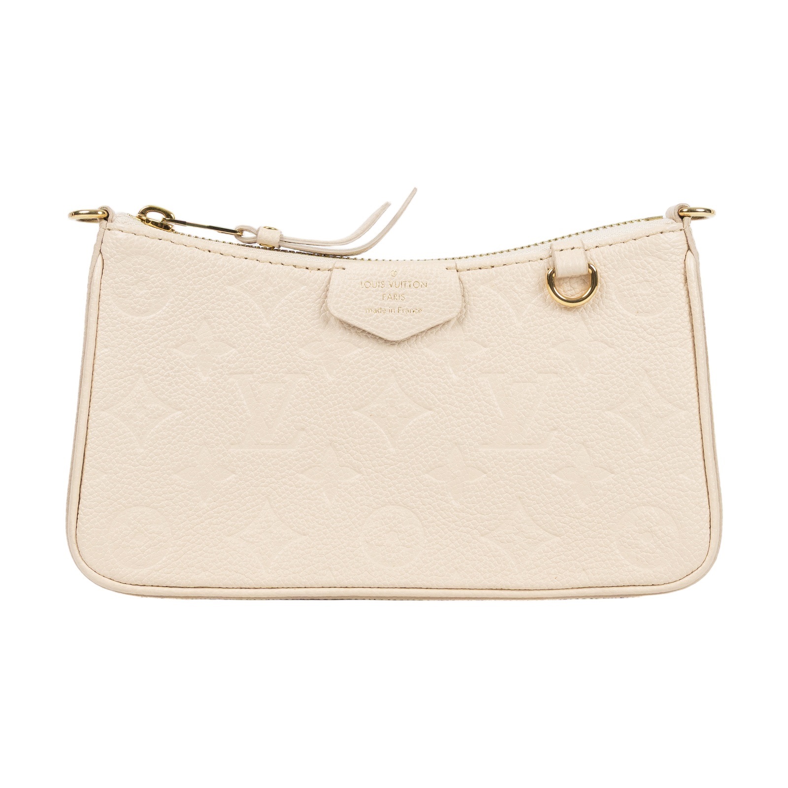 路易威登 LOUIS VUITTON Easy Pouch On Strap 壓紋牛皮二用包 奶油色 M81066 晶片款  原廠盒子/ 防塵袋/背帶2
