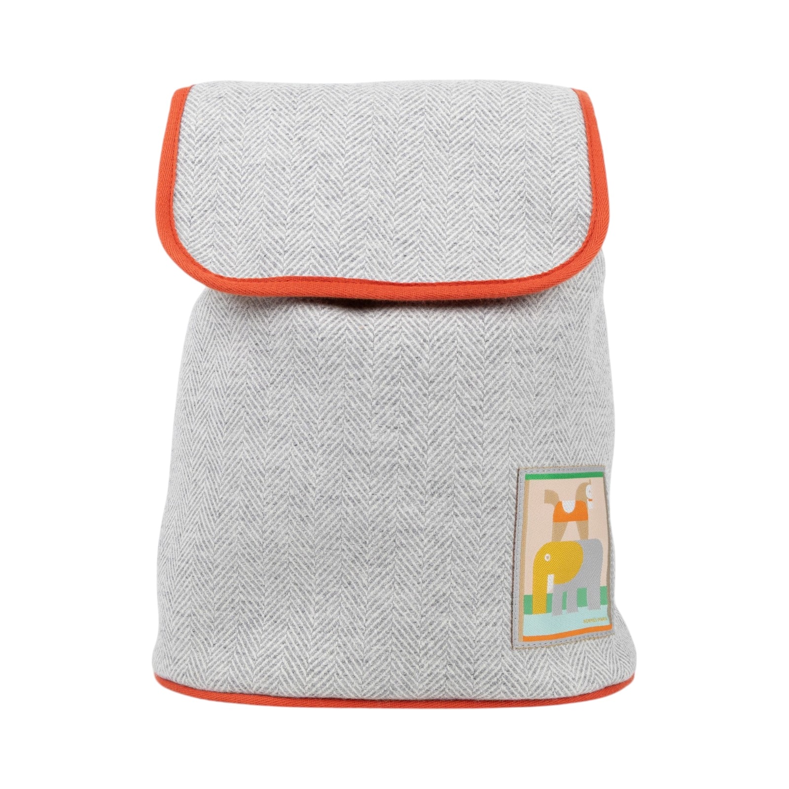 愛馬仕 Hermes Animaux Blocks 背包 人字紋羊毛 灰色 H104362Mv03  橘灰ANIMAUX BLOCKS後背包 防塵袋