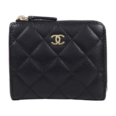 香奈兒 CHANEL CC LOGO 零錢包 卡片夾 AP3999 晶片款 L型荔枝拉鏈短夾 原廠盒子/防塵袋/購買證明影本
