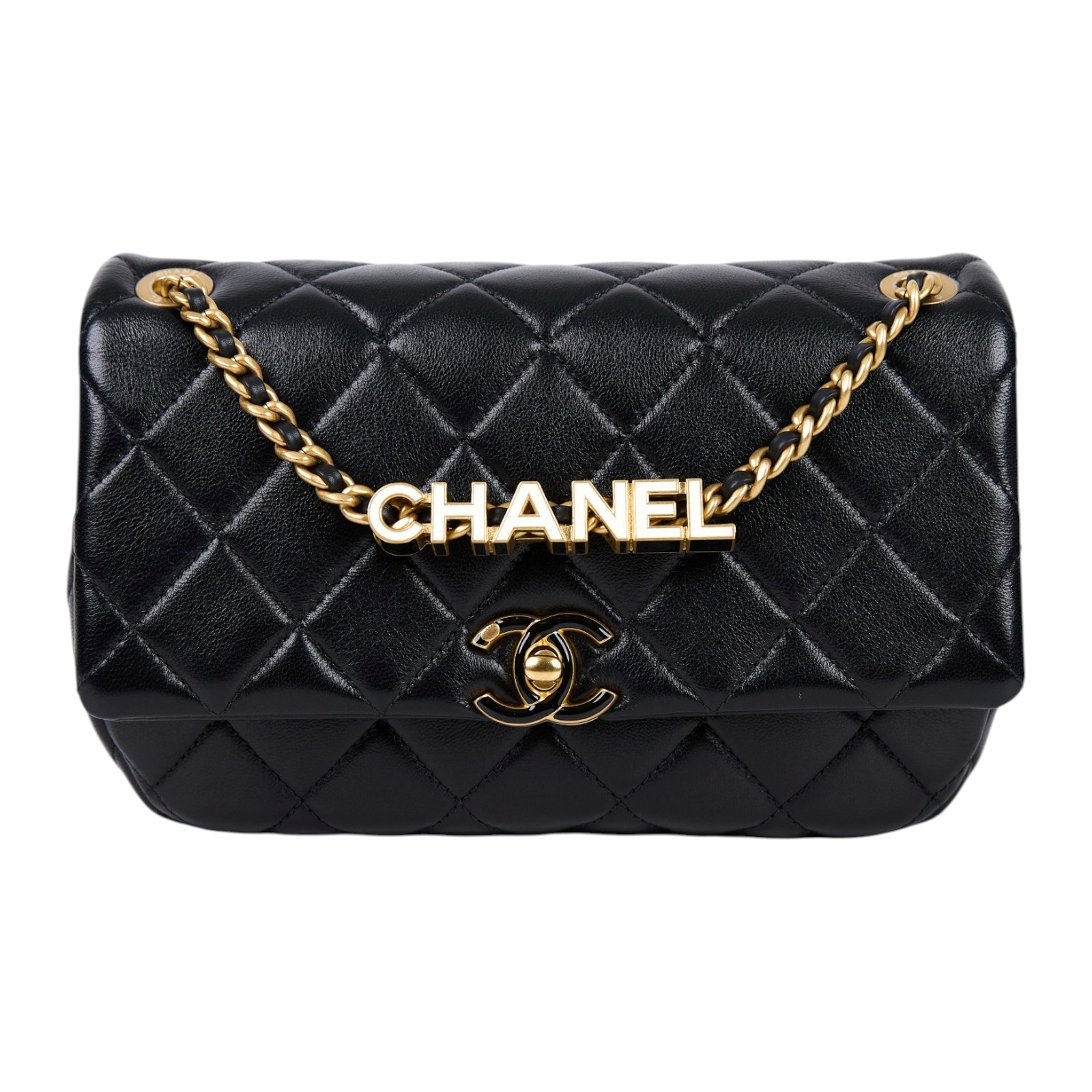 香奈兒 CHANEL 口蓋包 肩背包 斜背包 AS4740 B15756 晶片款 黑琺瑯雙C LOGO吊飾鍊帶包 原廠盒子/防塵袋/購買證明正本
