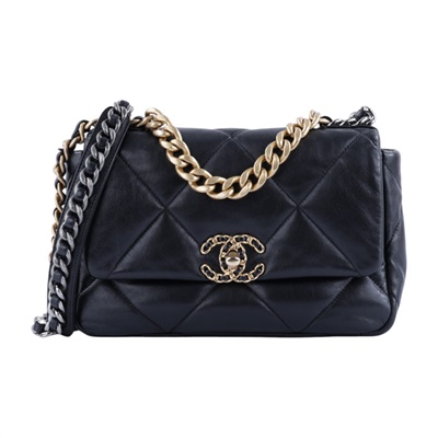 香奈兒 CHANEL 19 口蓋包 菱格紋 金銀鍊帶 手提 肩背包 AS1160 B04852 晶片款 黑金19包 26CM 購買證明正本/防塵袋/原廠盒子