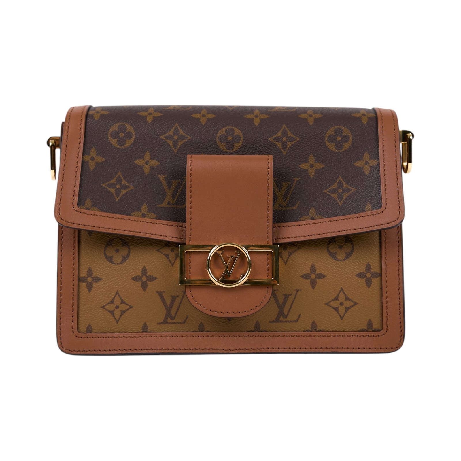 路易威登 LOUIS VUITTON Dauphine MM 手提包 雙色翻蓋斜背 鏈帶包 M44391  背帶2/防塵袋/原廠盒子/購買證明正本