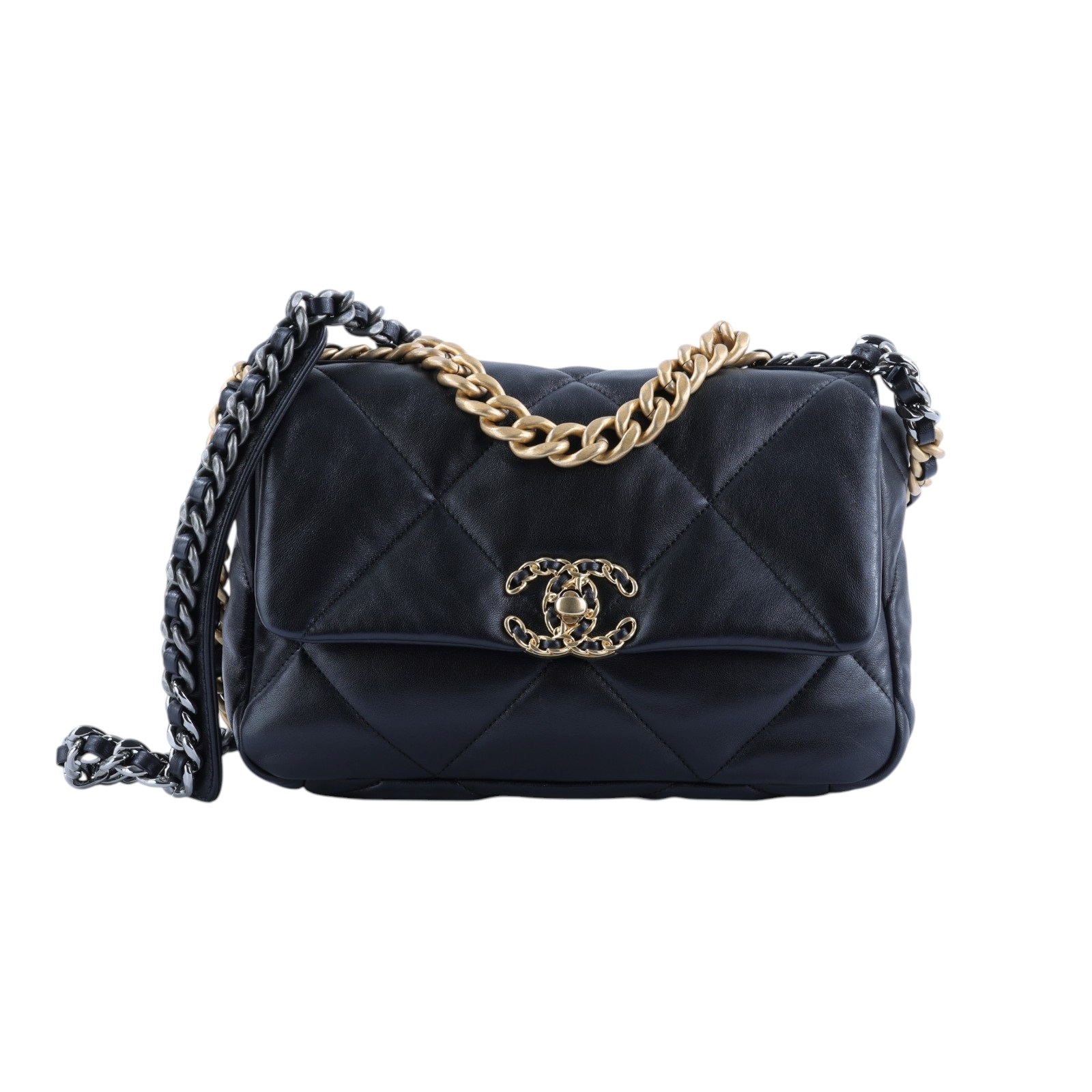 香奈兒 CHANEL 19 口蓋包 菱格紋 金銀鍊帶 手提 肩背包 AS1160 晶片款 黑金19包 防塵袋