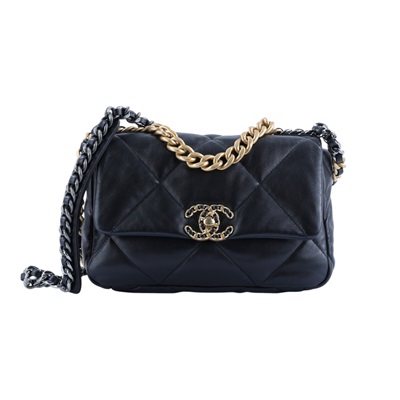 香奈兒 CHANEL 19 口蓋包 菱格紋 金銀鍊帶 手提 肩背包 AS1160 晶片款 黑金19包 防塵袋