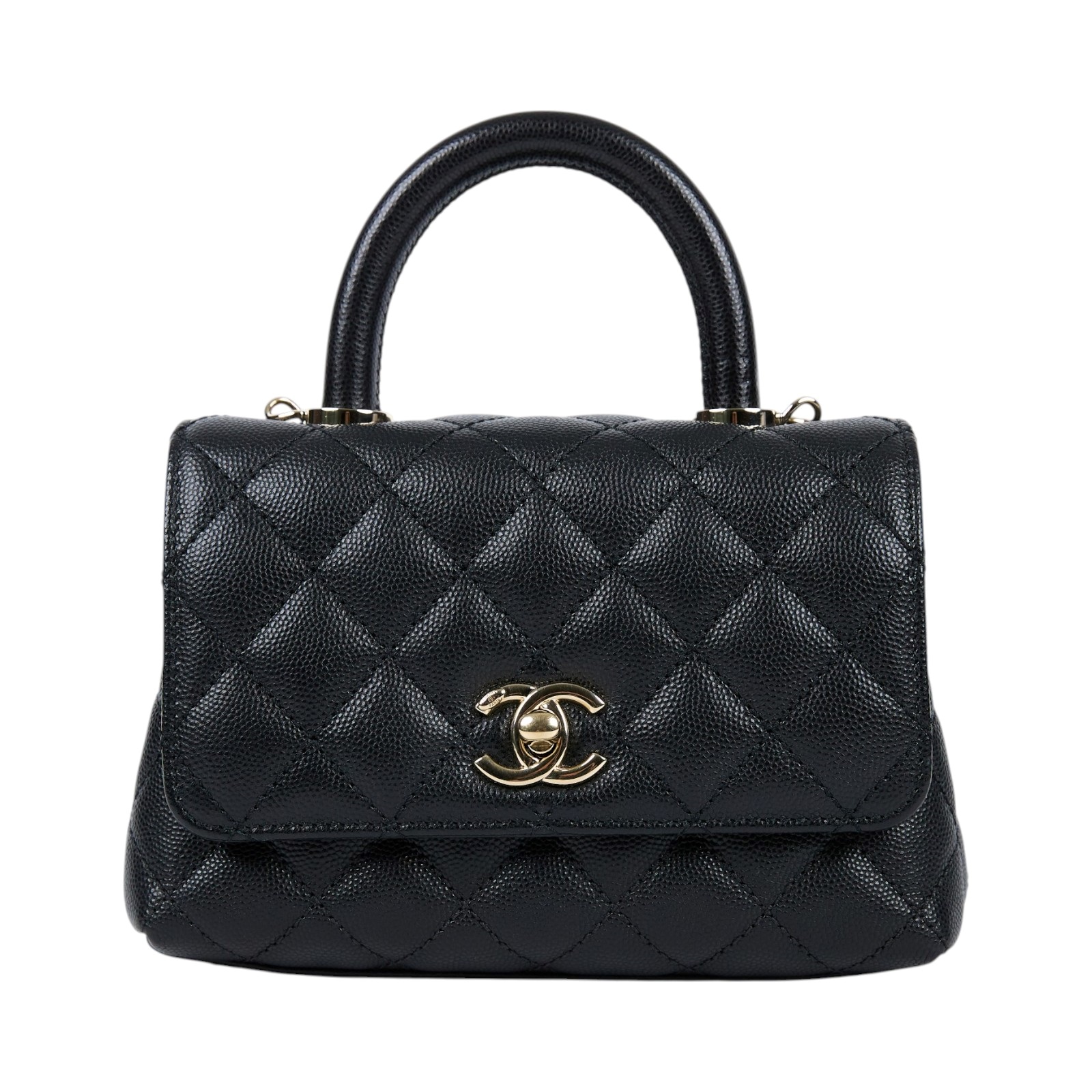 香奈兒 CHANEL Handle 迷你 手提 口蓋包 AS2215 晶片款 黑荔枝 COCO HANDLE MINI 防塵袋/背帶