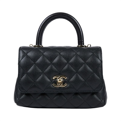 香奈兒 CHANEL Handle 迷你 手提 口蓋包 AS2215 晶片款 黑荔枝 COCO HANDLE MINI 防塵袋/背帶