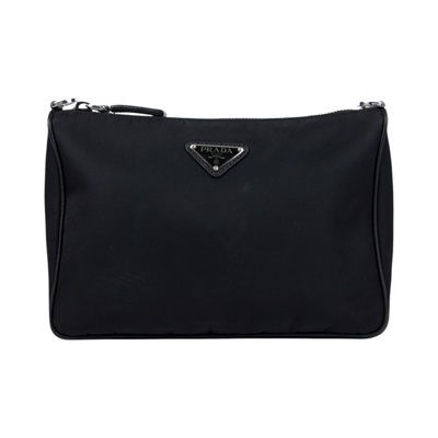 普拉達 PRADA Re-Nylon Saffiano 皮革肩背袋 2VH113_2DMH 黑尼龍二合一斜背包 背帶/內袋
