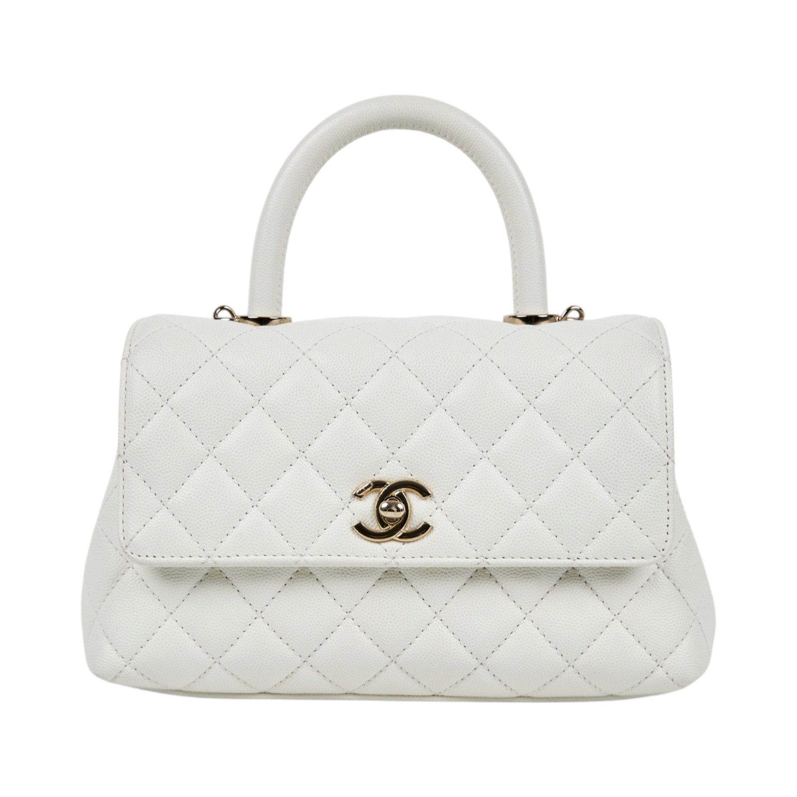 香奈兒 CHANEL Handle 24 手提 口蓋包 A92990 晶片款 白淡金荔枝COCO HANDLE 24 防塵袋/背帶