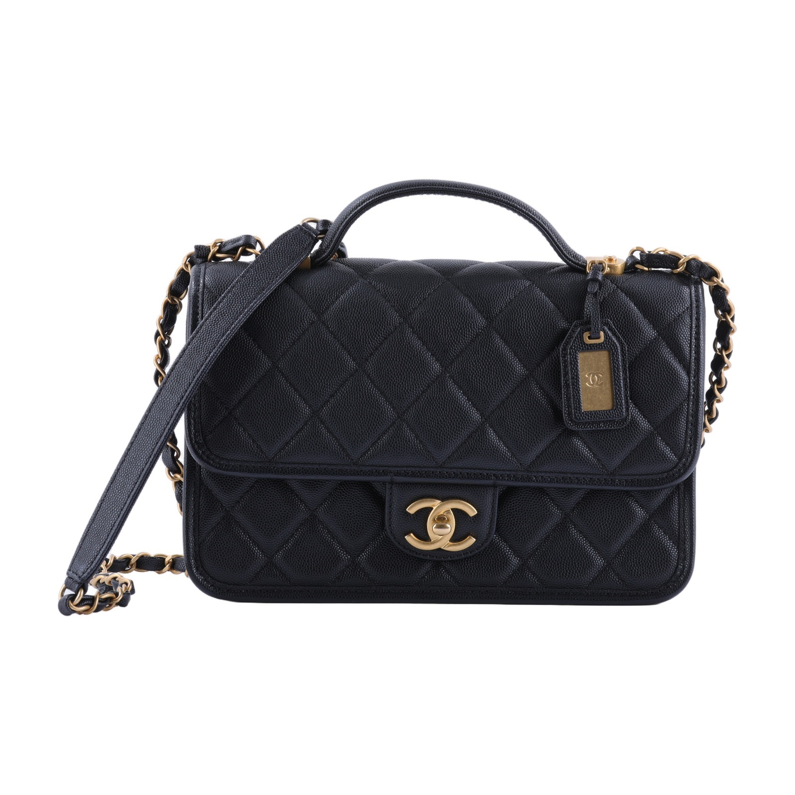 香奈兒 CHANEL CF 口蓋包 中型 肩背包 斜背包 AS3653 晶片款 黑金荔枝豆腐郵差包 無附屬品