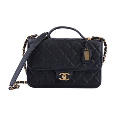 香奈兒 CHANEL CF 口蓋包 中型 肩背包 斜背包 AS3653 晶片款 黑金荔枝豆腐郵差包 無附屬品