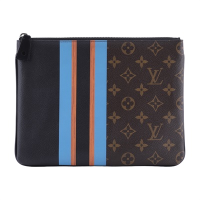 路易威登 LOUIS VUITTON Plate MM 手拿包 M62378 原花拼藍橘線條手拿包 防塵袋