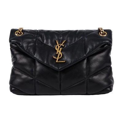 聖羅蘭 YSL SAINT LAURENT Puffer 絎縫納帕皮包 小型 金色五金 5774761EL07 黑金PUFFER小號 防塵袋
