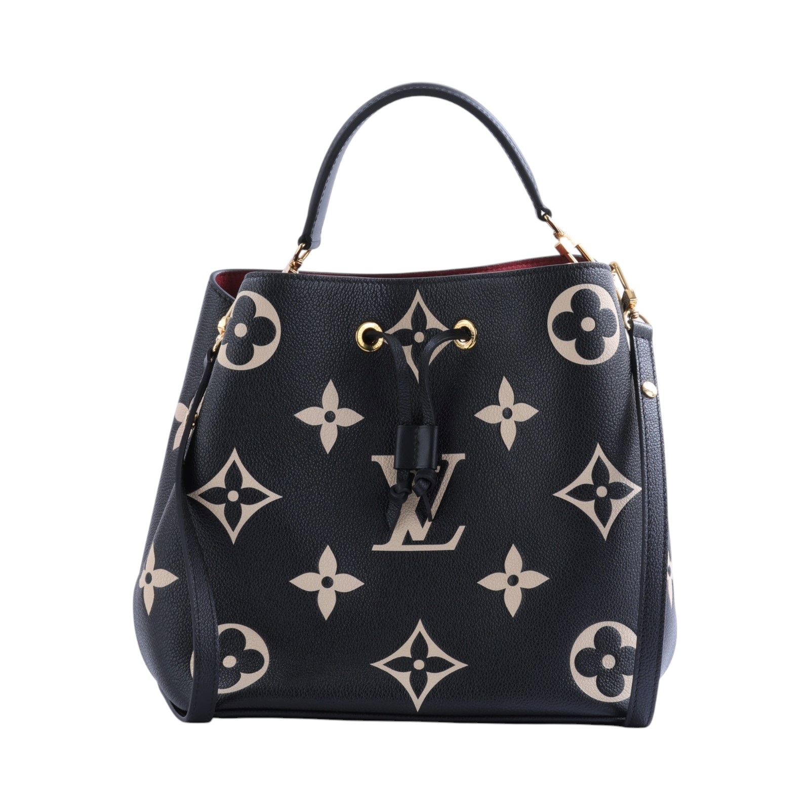 路易威登 LOUIS VUITTON NéoNoé MM 皮革 肩背 水桶包 黑色/奶油色 M45497 晶片款  背帶2/內袋/防塵袋