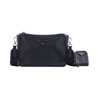 普拉達 PRADA Re-Nylon Saffiano 皮革肩背袋 2VH113_2DMH 黑SAFFIANO 皮革肩背袋 背帶/內袋