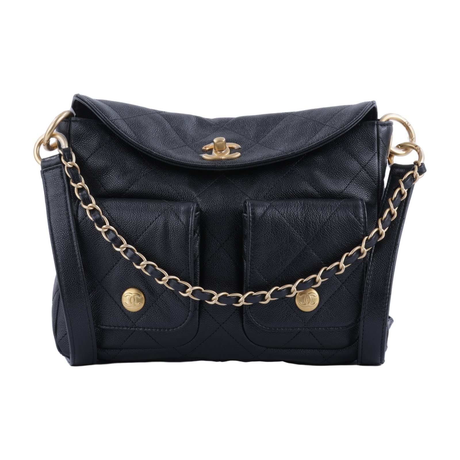 香奈兒 CHANEL Hobo 肩背包 AS5384 B19489 晶片款 黑荔枝皮HOBO雙袋斜肩包 原廠盒子/防塵袋/購買證明影本/原廠文件