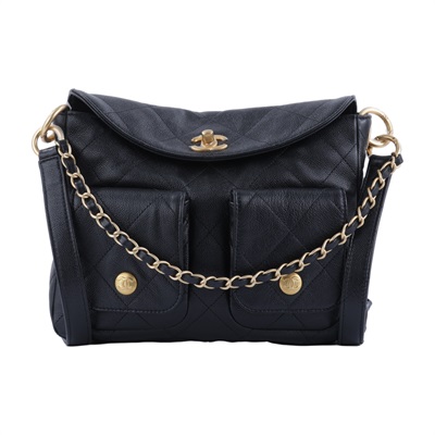 香奈兒 CHANEL Hobo 肩背包 AS5384 B19489 晶片款 黑荔枝皮HOBO雙袋斜肩包 原廠盒子/防塵袋/購買證明影本/原廠文件