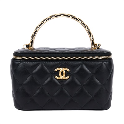 香奈兒 CHANEL Vanity 化妝箱 化妝盒 手提包 肩背包 斜背包 AP3383 B12915 晶片款 黑金羊皮穿鍊手把化妝包 原廠盒子/防塵袋/購買證明影本