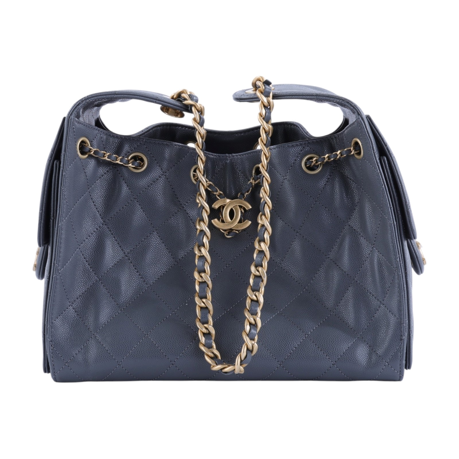 香奈兒 CHANEL 25 小型包 AS5293 晶片款 灰色金釦荔枝皮25包Small 原廠盒子/防塵袋