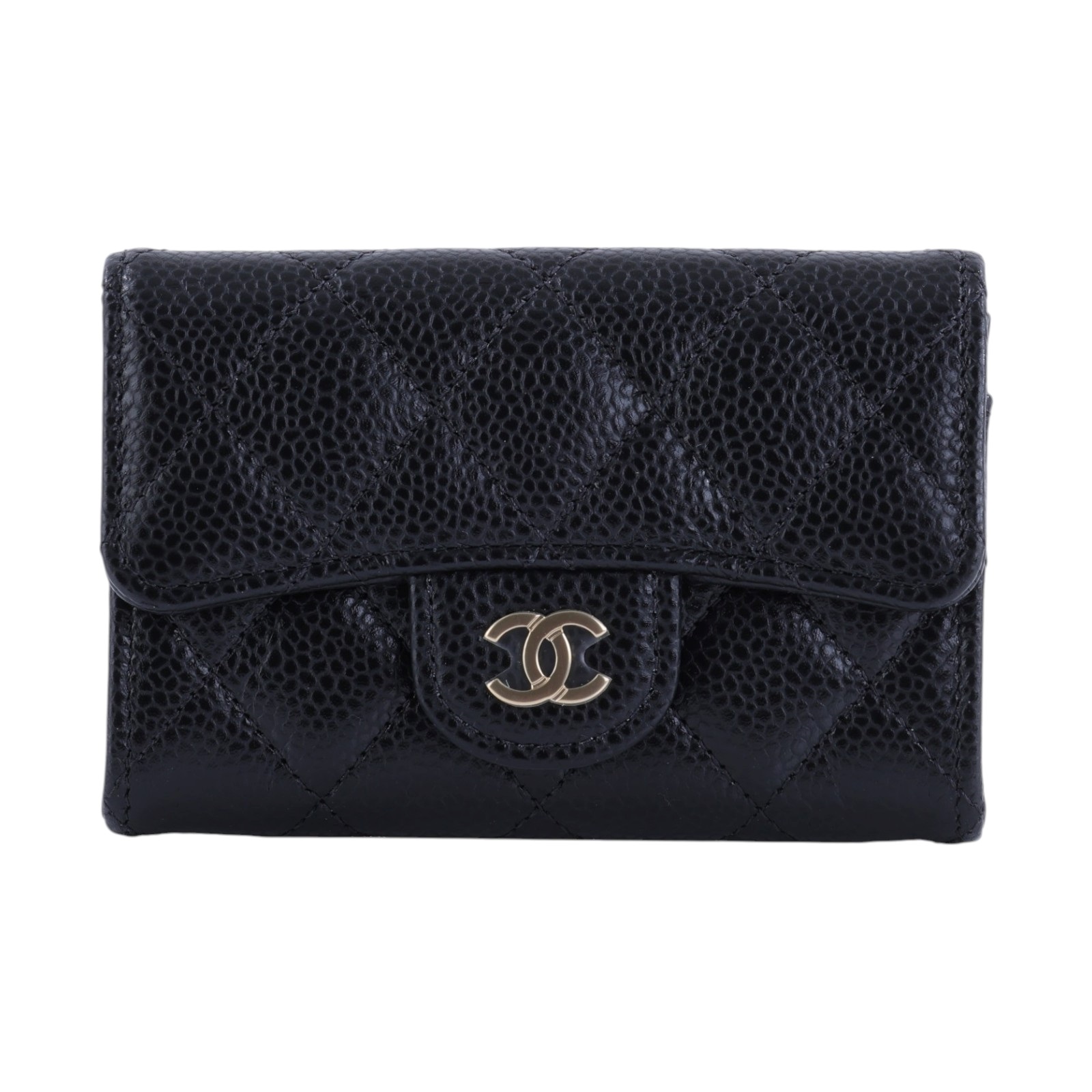 香奈兒 CHANEL CC LOGO 口蓋 卡片夾 錢包 AP0214 晶片款 黑金荔枝翻蓋卡包 原廠盒子/防塵袋
