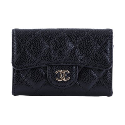 香奈兒 CHANEL CC LOGO 口蓋 卡片夾 錢包 AP0214 晶片款 黑金荔枝翻蓋卡包 原廠盒子/防塵袋