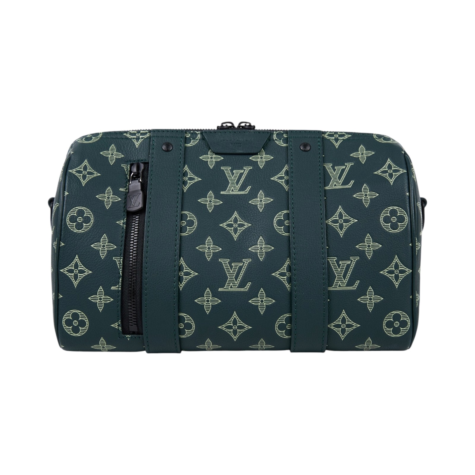 路易威登 LOUIS VUITTON City Keepall 森林綠 Monogram Shadow 小牛皮 黑色金屬配件 M27184 晶片款  原廠盒子/防塵袋/背帶