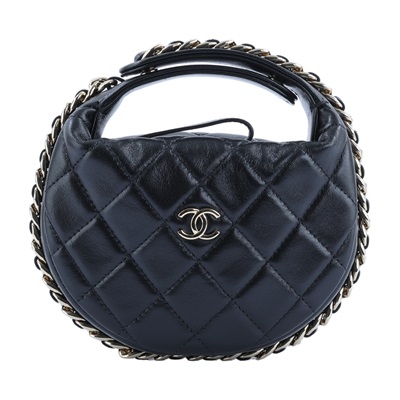 香奈兒 CHANEL HOBO 彎月包 手提包 AP3095 B09796 晶片款 黑金羊手提彎月包 原廠盒子/防塵袋/購買證明影本