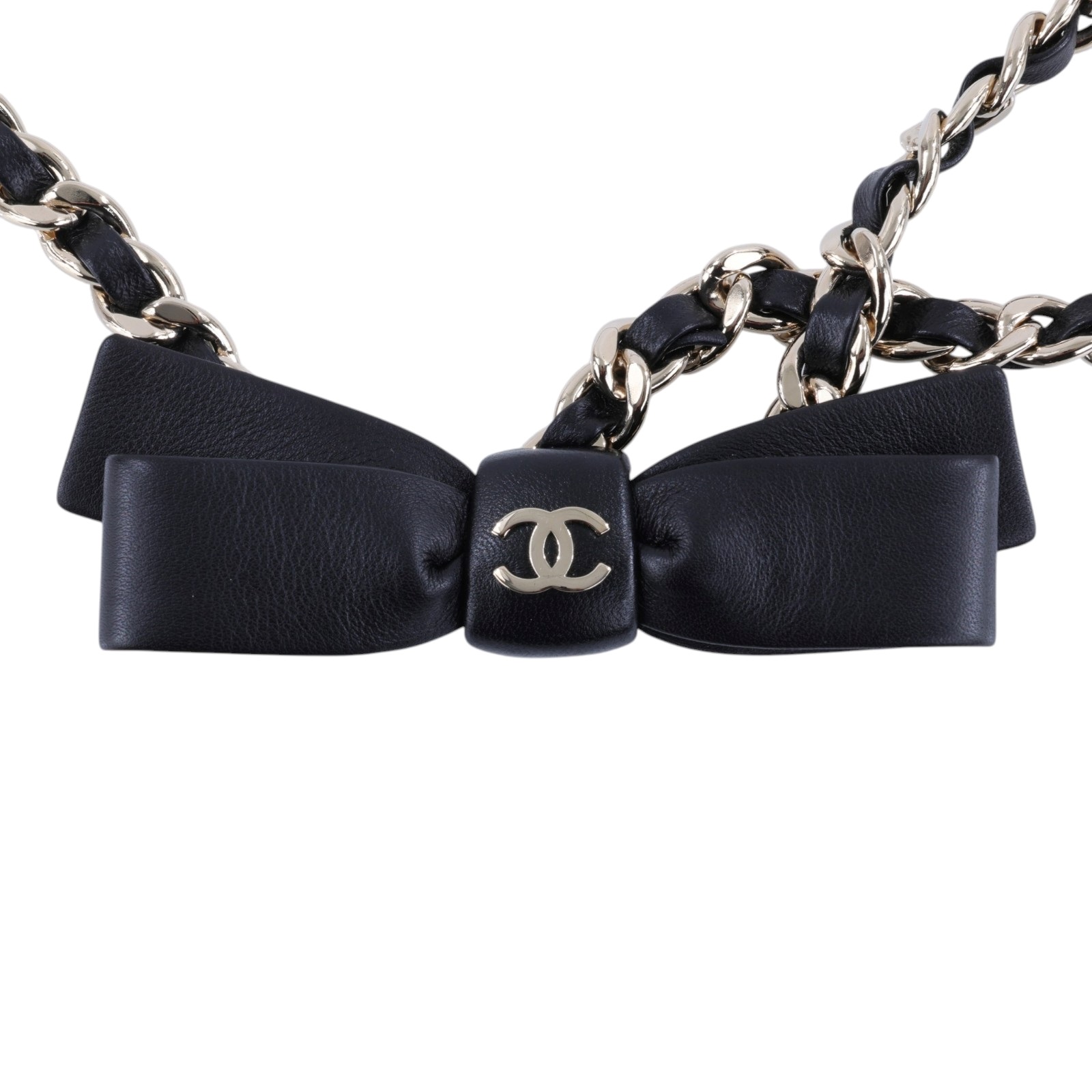 香奈兒 CHANEL 腰鍊 AAB382 B21950AAB382/B25 B 黑淡金蝴蝶結皮穿腰鍊 原廠盒子/內襯/購買證明影本