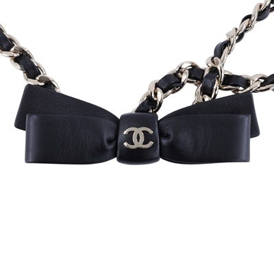 香奈兒 CHANEL 腰鍊 AAB382 B21950AAB382/B25 B 黑淡金蝴蝶結皮穿腰鍊 原廠盒子/內襯/購買證明影本