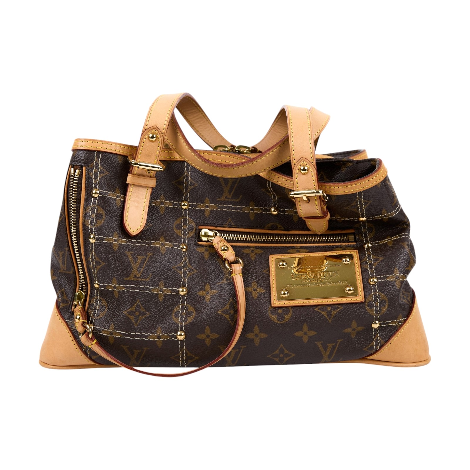 路易威登 LOUIS VUITTON RIVETING 金牌 肩背包 手提包 M40140 原花鉚釘雙拉鍊肩背包 防塵袋