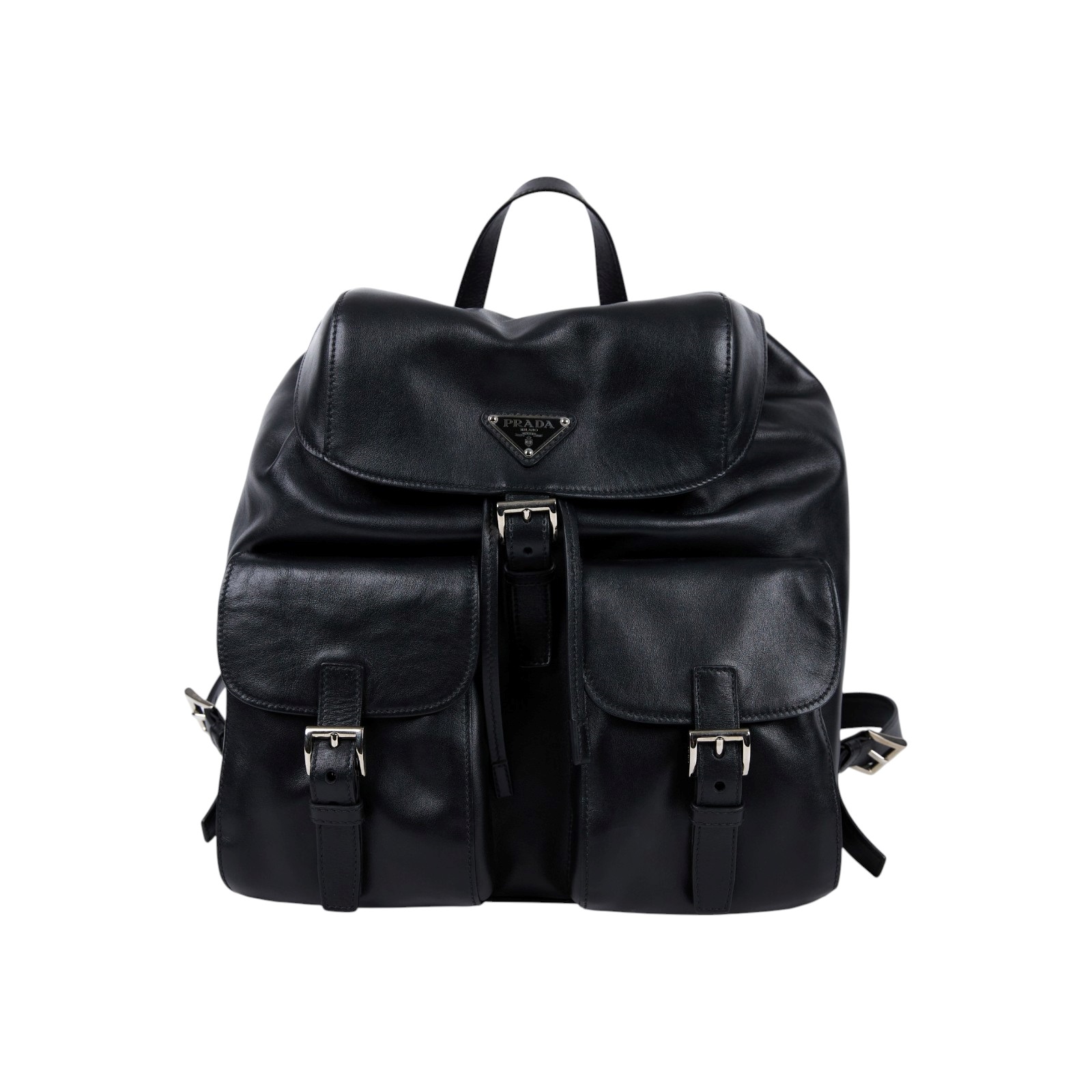 普拉達 PRADA 中型 背囊 後背包 1BZ811_2HE5 黑牛皮束口後背包 無附屬品