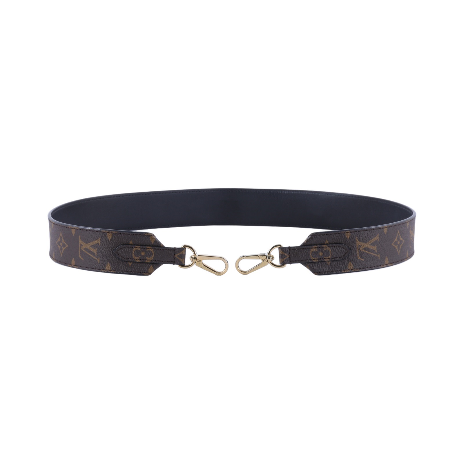 路易威登 LOUIS VUITTON Monogram 肩背帶 黑色 J02288 棕原花寬背帶 原廠盒子/防塵袋