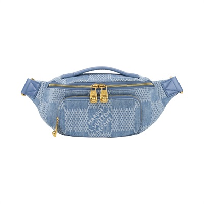路易威登 LOUIS VUITTON Rush Bumbag 腰包/胸包 Denim 藍色 Damier Denim 3D棉質帆布 仿舊金色金屬配件 N00205 晶片款  原廠盒子/防塵袋