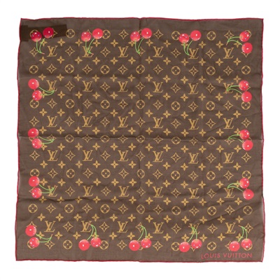 LOUIS VUITTON 路易威登 丝巾 M75120 中古美品 路易威登LOUIS VUITTON LV x TM 村上隆MONOGRAM CERISE 方巾絲巾M96090
