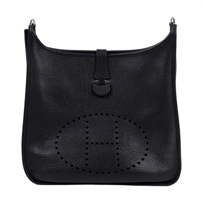 愛馬仕 Hermes Evelyne III Bag 伊芙琳包 33 銀色五金 黑色 H056275CK89 /MD口Q  背帶/購買證明影本