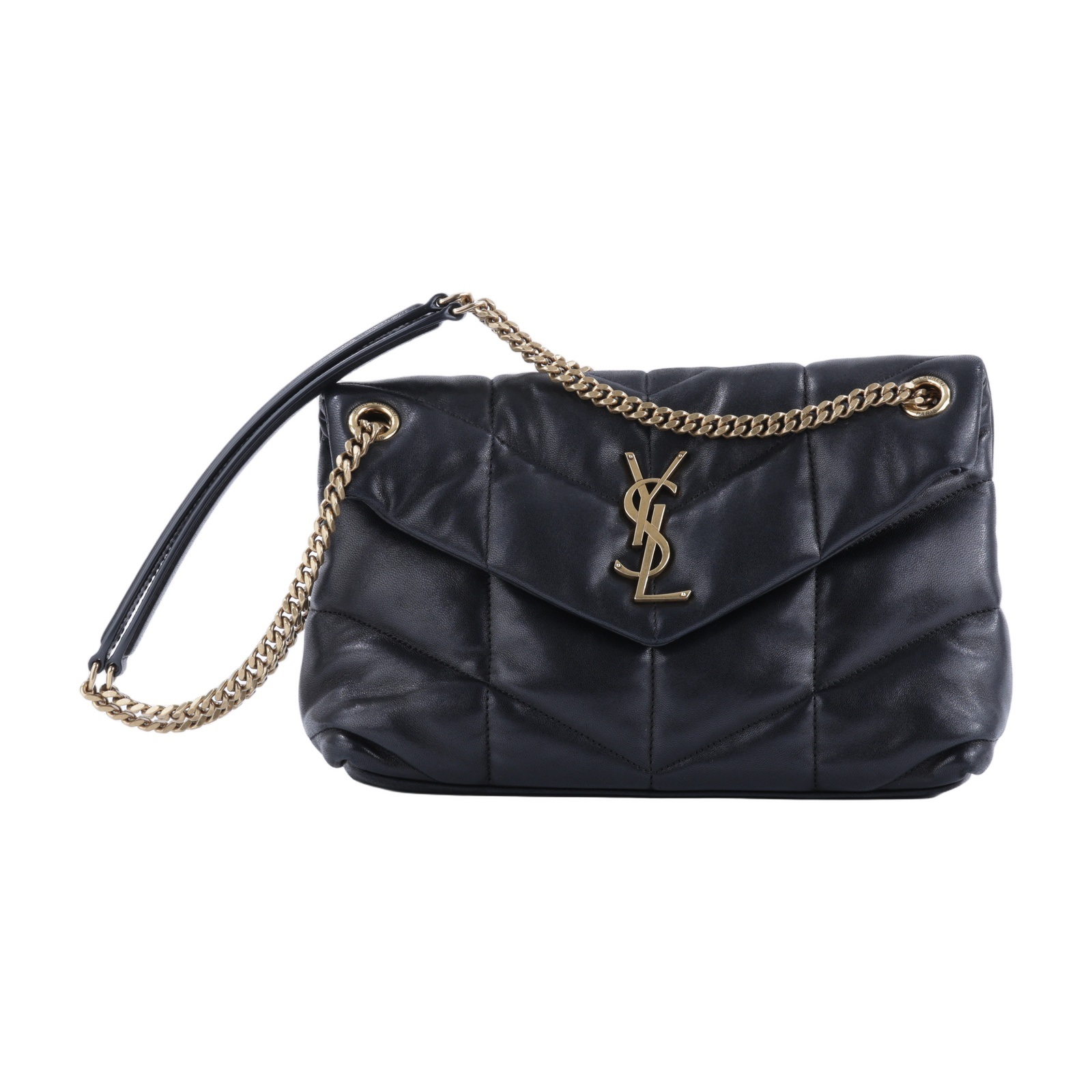 聖羅蘭 YSL SAINT LAURENT Puffer 絎縫納帕皮包 小型 金色五金 5774761EL07 黑金PUFFER小號鍊包 防塵袋