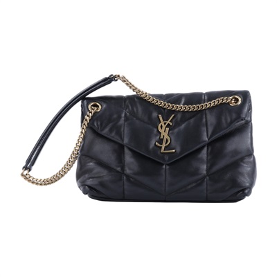 聖羅蘭 YSL SAINT LAURENT Puffer 絎縫納帕皮包 小型 金色五金 5774761EL07 黑金PUFFER小號鍊包 防塵袋