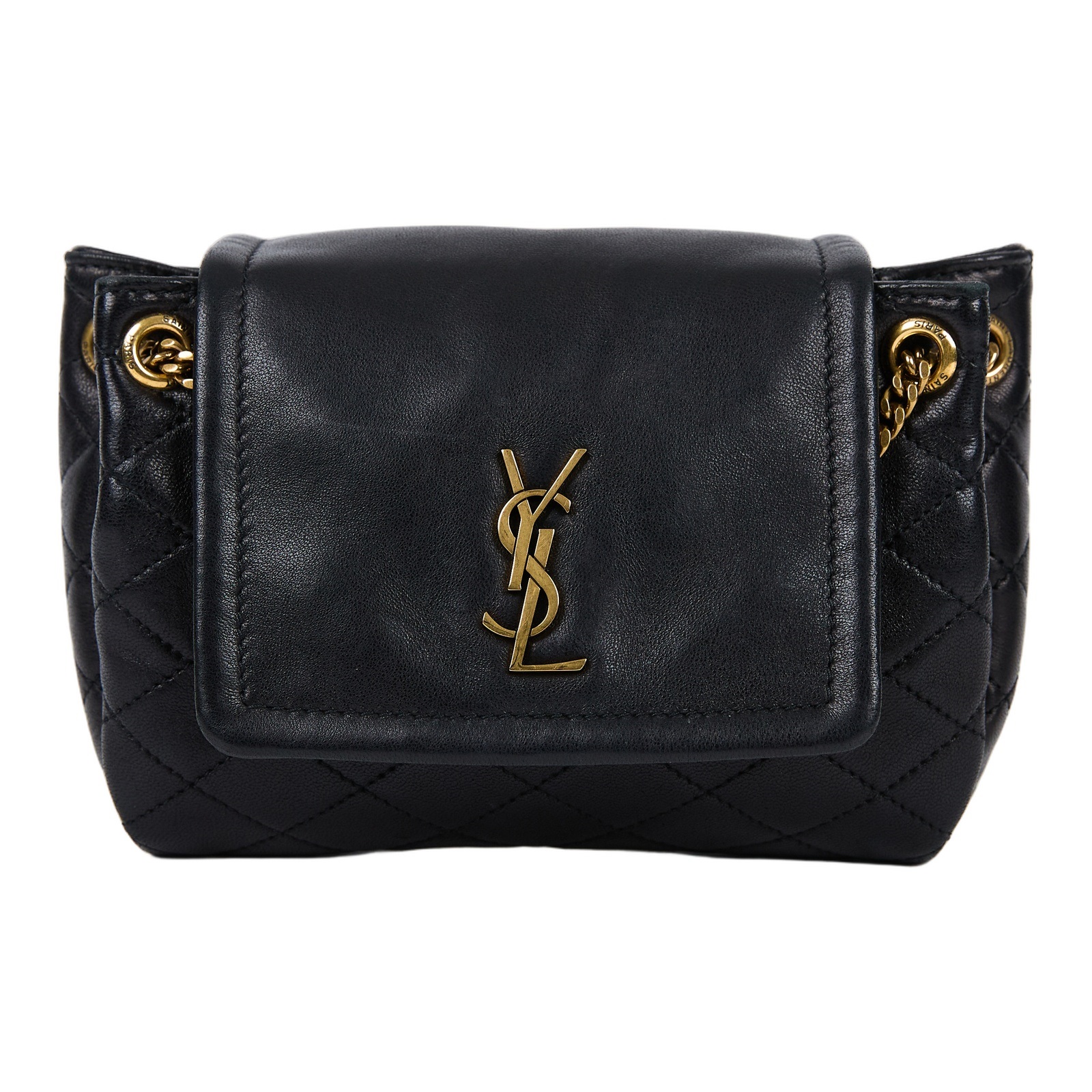 聖羅蘭 YSL SAINT LAURENT Nolia 小羊皮 迷你 手袋 肩背包 金色五金 6727381EL07 黑色Nolita 無附屬品